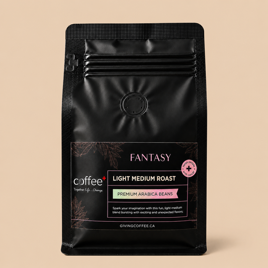 Fantasy light-medium roast Ethiopian coffee bag by COFFEE+